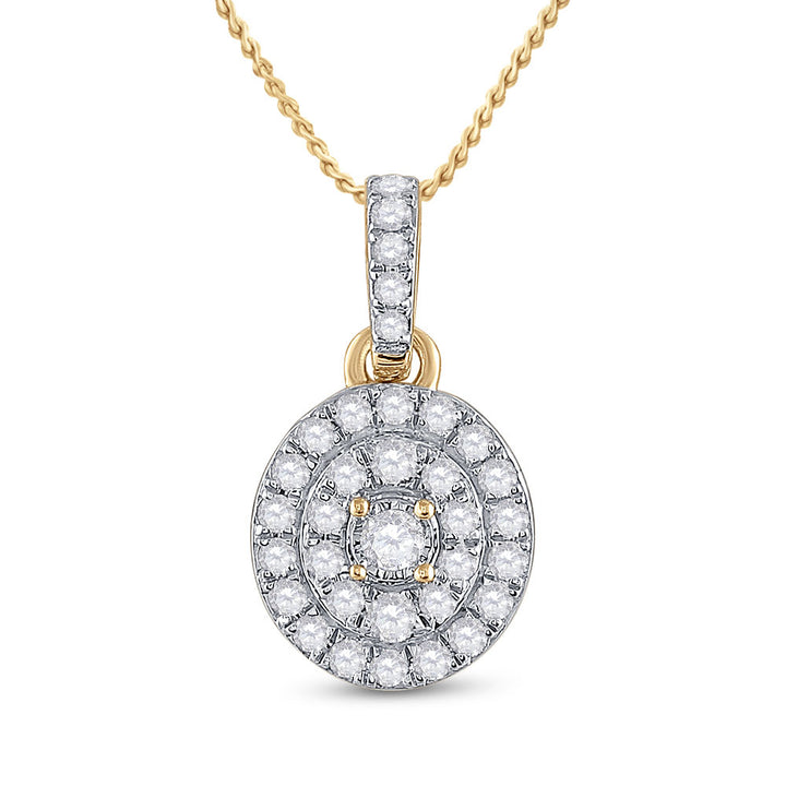 10kt Yellow Gold Womens Round Diamond Oval Pendant 1/3 Cttw