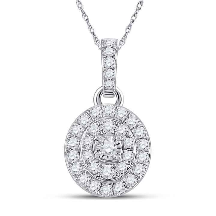 10kt White Gold Womens Round Diamond Oval Pendant 1/3 Cttw