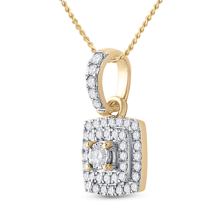 10kt Yellow Gold Womens Round Diamond Square Pendant 1/4 Cttw