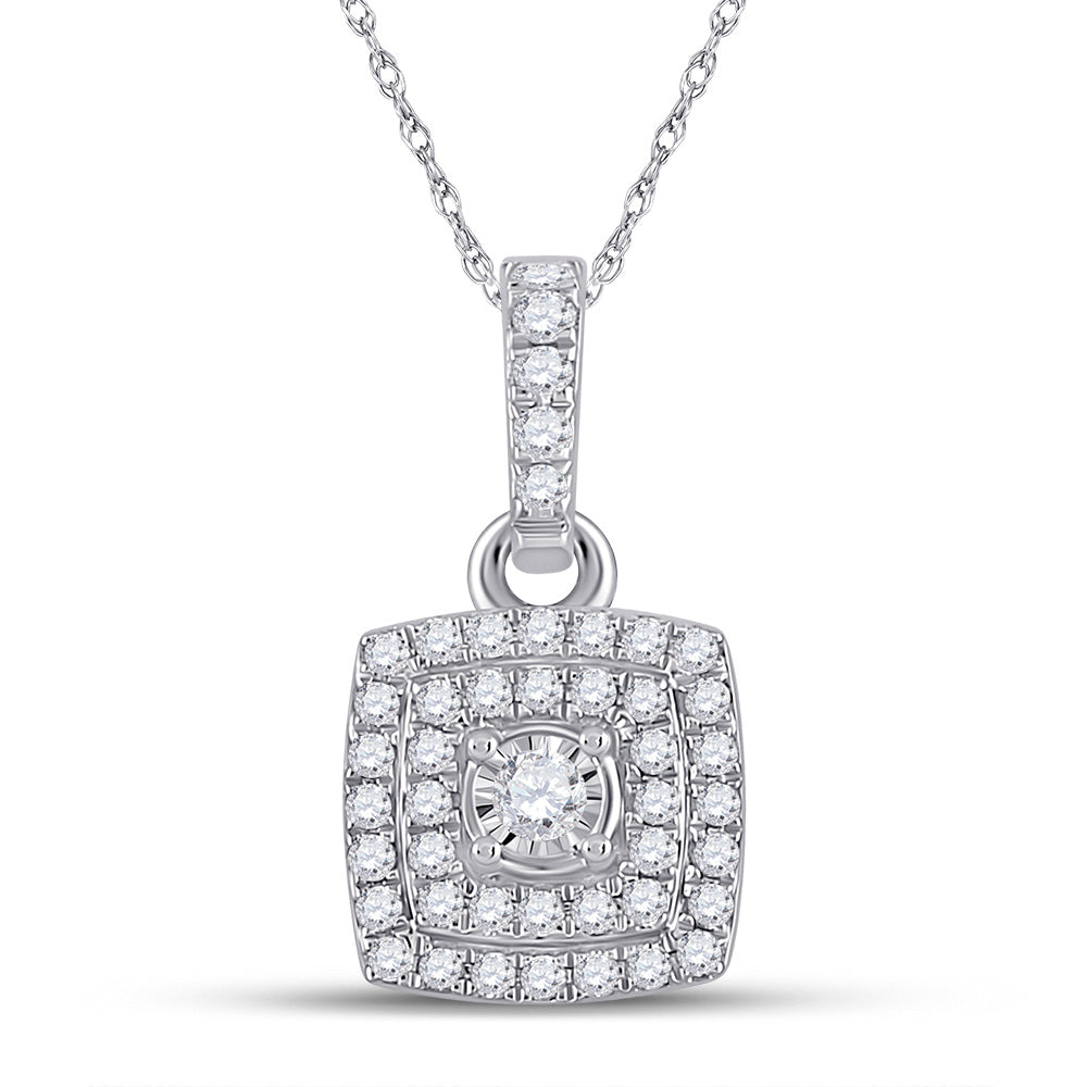 10kt White Gold Womens Round Diamond Square Pendant 1/4 Cttw