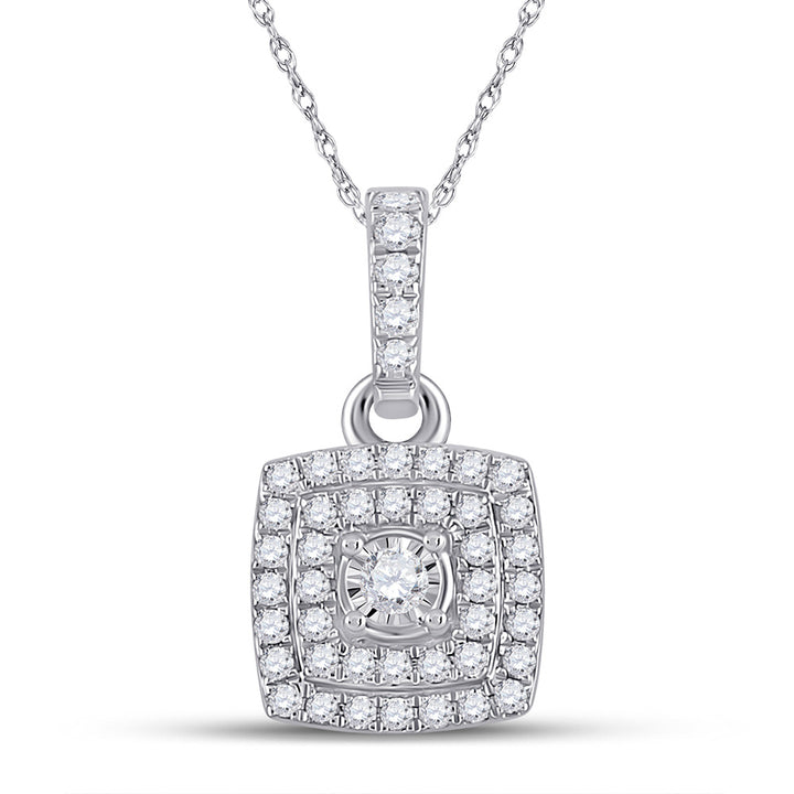 10kt White Gold Womens Round Diamond Square Pendant 1/4 Cttw