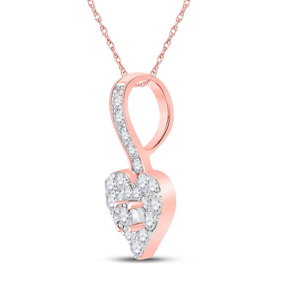 10kt Rose Gold Womens Round Diamond Heart Pendant 1/3 Cttw