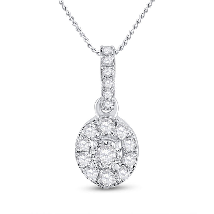 10kt White Gold Womens Round Diamond Oval Pendant 1/5 Cttw