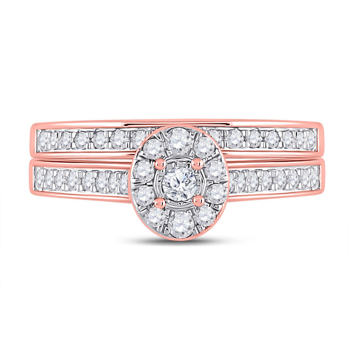 10kt Rose Gold Round Diamond Bridal Wedding Ring Band Set 1/2 Cttw