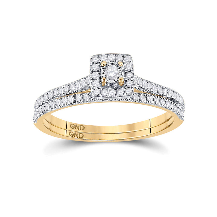 10kt Yellow Gold Round Diamond Halo Bridal Wedding Ring Band Set 1/4 Cttw