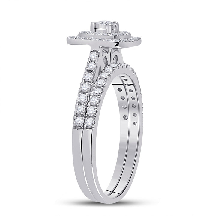 10kt White Gold Round Diamond Halo Bridal Wedding Ring Band Set 1/2 Cttw