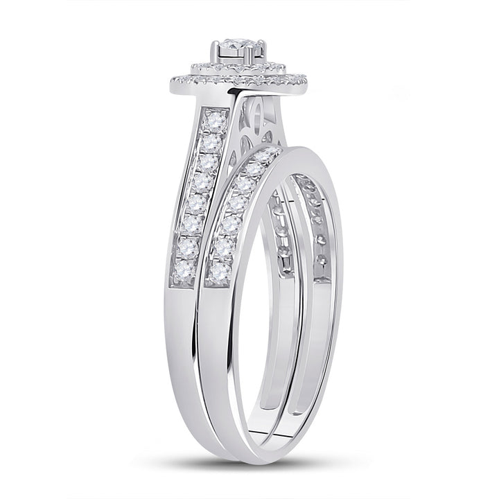 10kt White Gold Round Diamond Halo Bridal Wedding Ring Band Set 1/2 Cttw