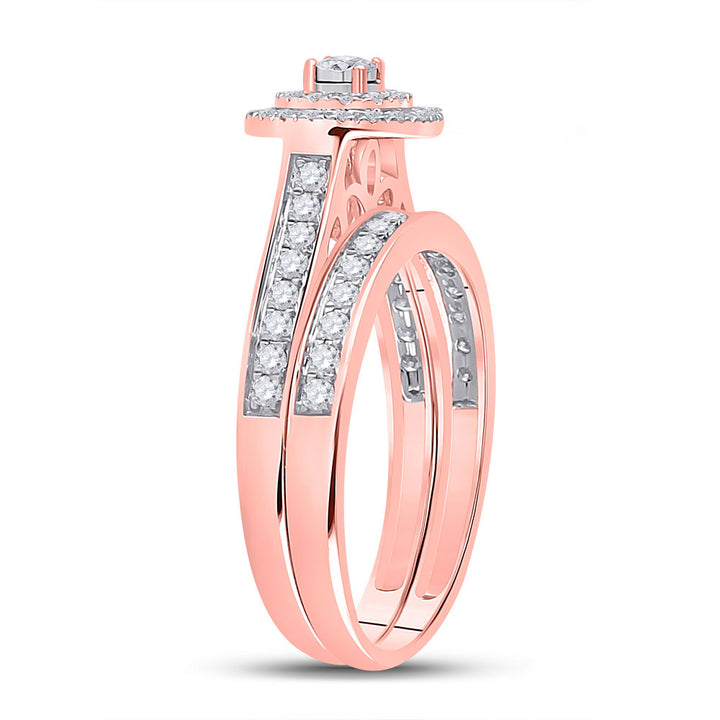 10kt Rose Gold Round Diamond Halo Bridal Wedding Ring Band Set 1/2 Cttw