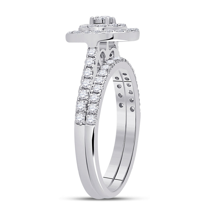 10kt White Gold Round Diamond Oval Halo Bridal Wedding Ring Band Set 1/2 Cttw