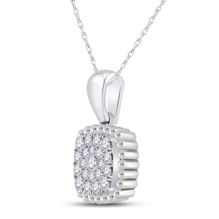 10kt White Gold Womens Round Diamond Square Pendant 1/6 Cttw