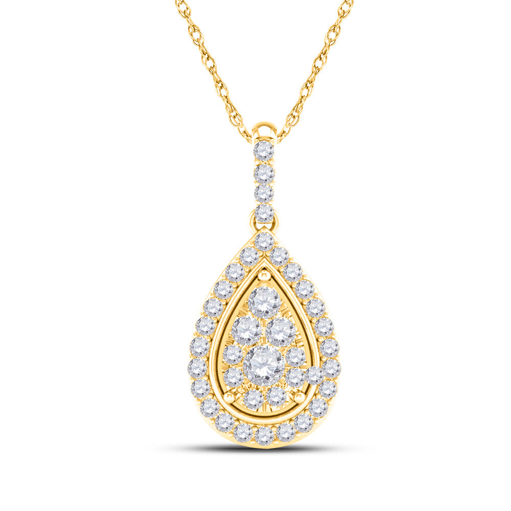 14kt Yellow Gold Womens Round Diamond Teardrop Pendant 1/4 Cttw