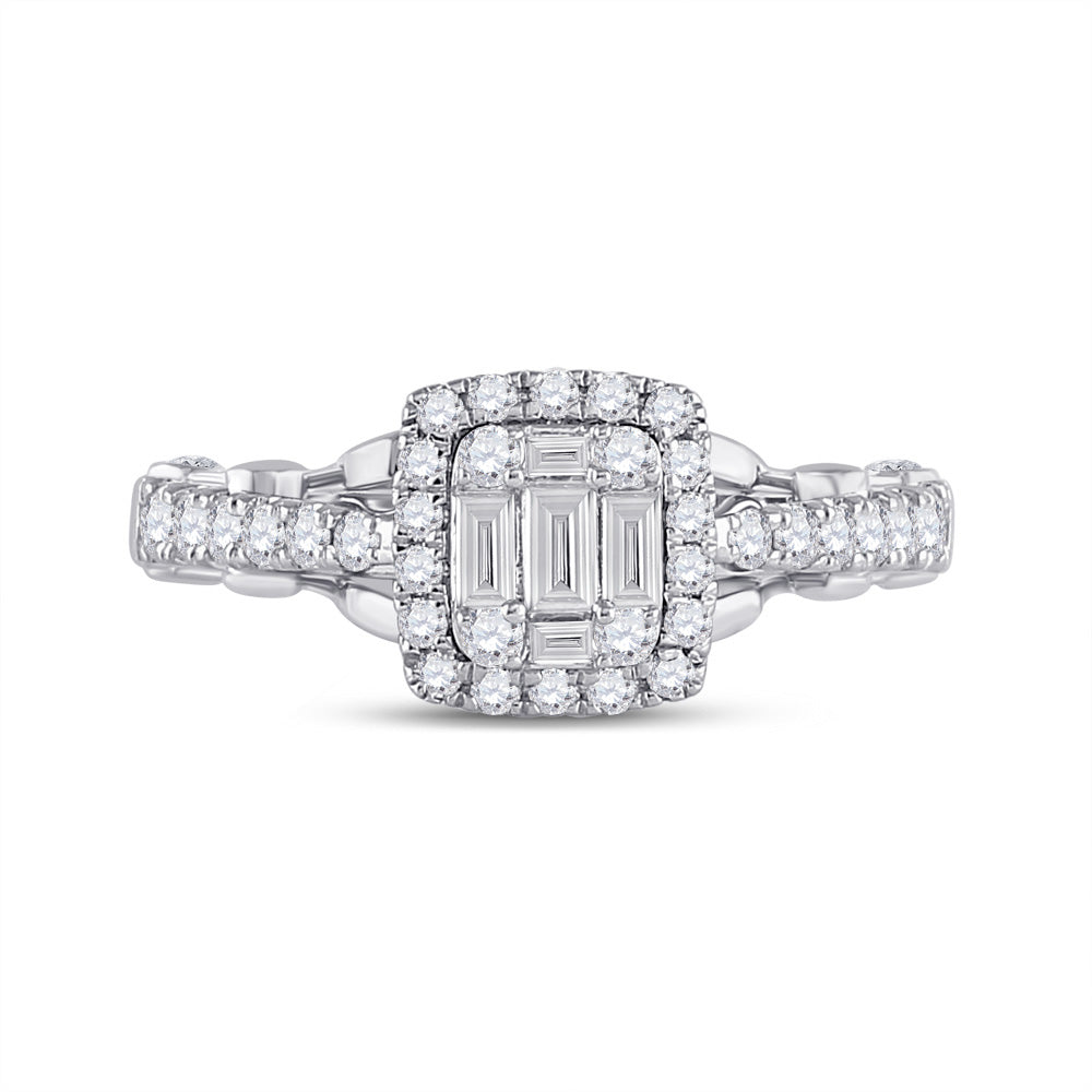 14kt White Gold Womens Baguette Diamond Square Ring 3/4 Cttw