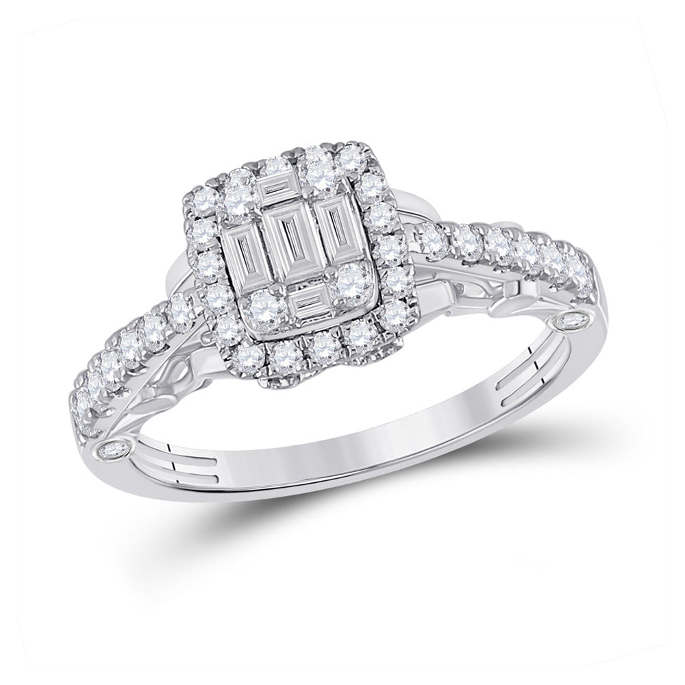 14kt White Gold Womens Baguette Diamond Square Ring 3/4 Cttw