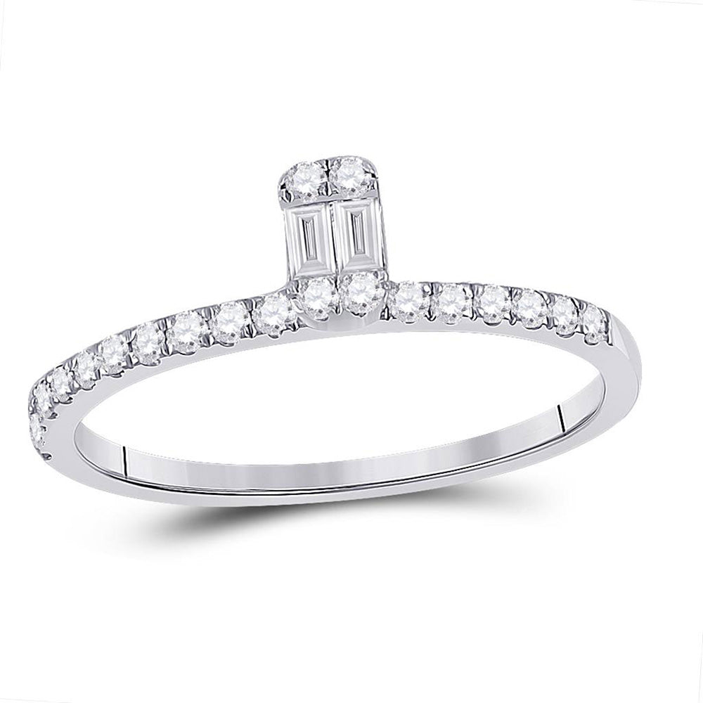 14kt White Gold Womens Baguette Diamond Band Ring 1/4 Cttw