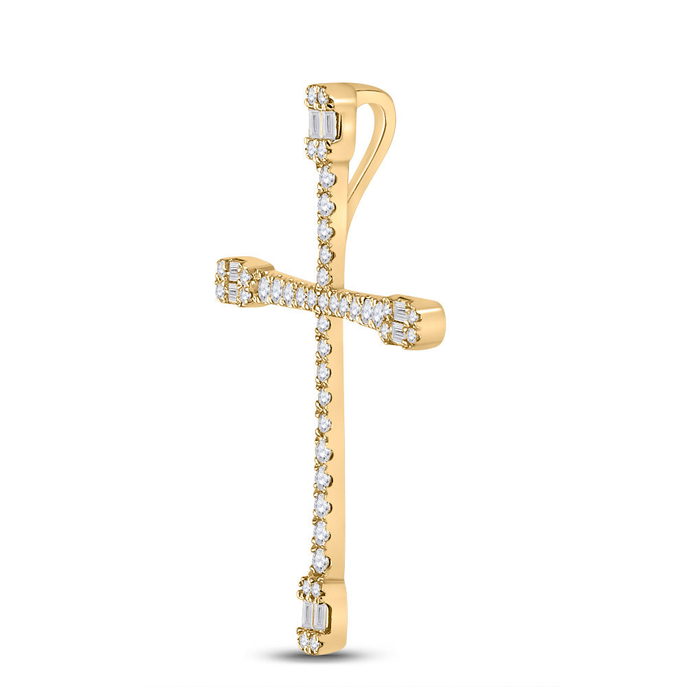 14kt Yellow Gold Womens Baguette Diamond Cross Pendant 3/4 Cttw