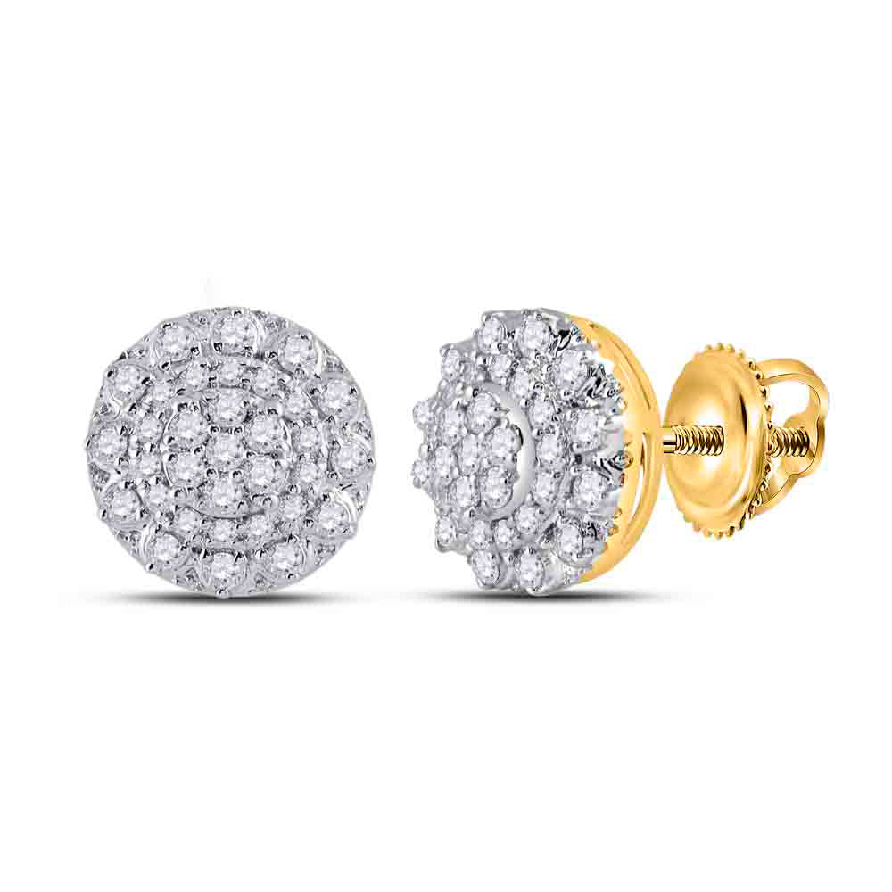 14kt Yellow Gold Womens Round Diamond Cluster Earrings 1/2 Cttw