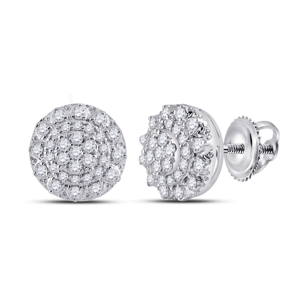 14kt White Gold Womens Round Diamond Cluster Earrings 1/2 Cttw