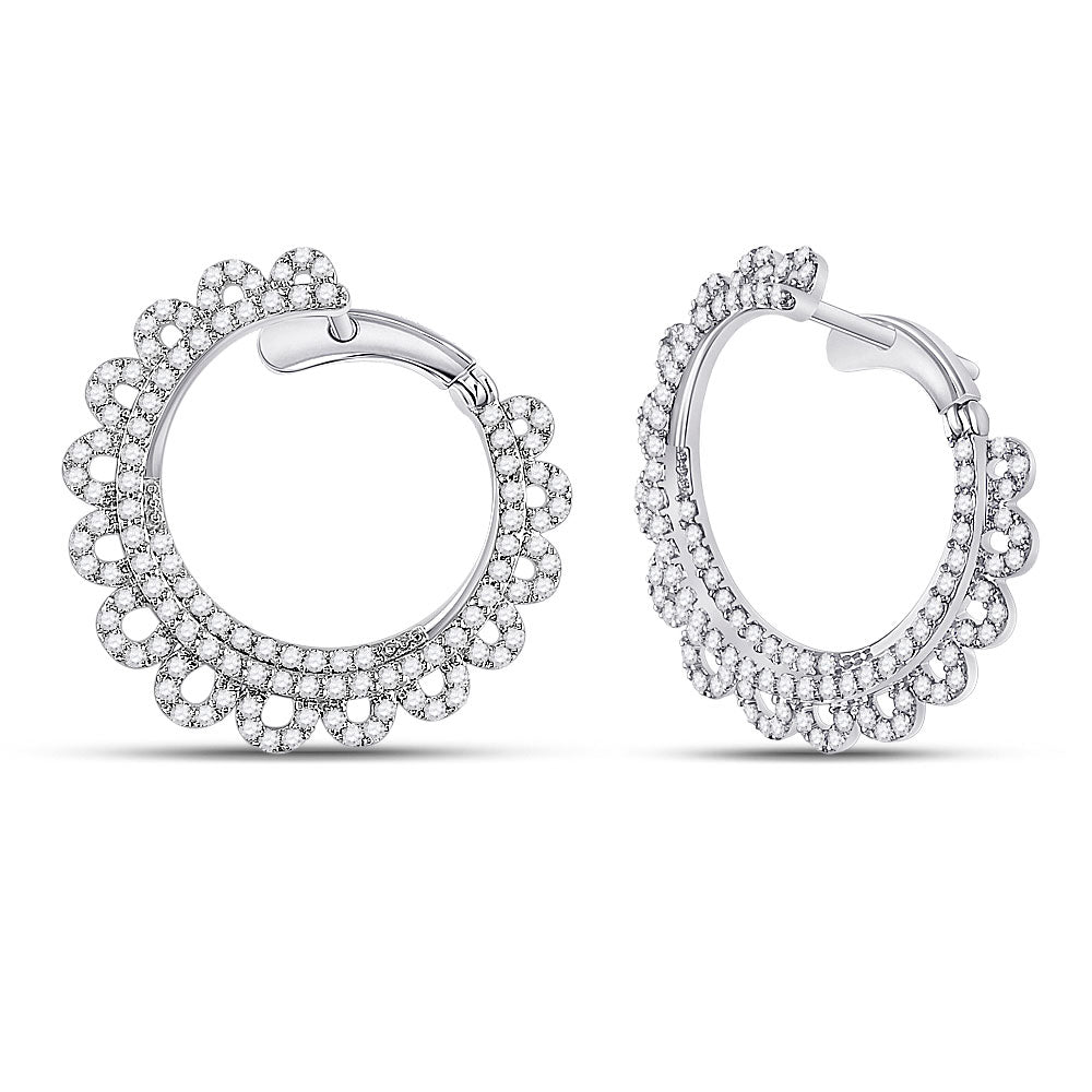 14kt White Gold Womens Round Diamond Hoop Earrings 1-1/2 Cttw