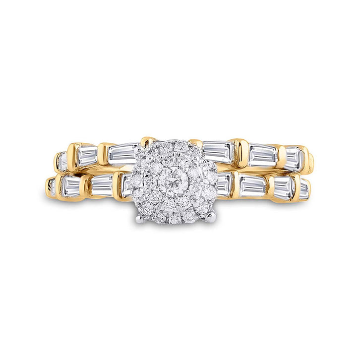 14kt Yellow Gold Round Diamond Bridal Wedding Ring Band Set 1 Cttw