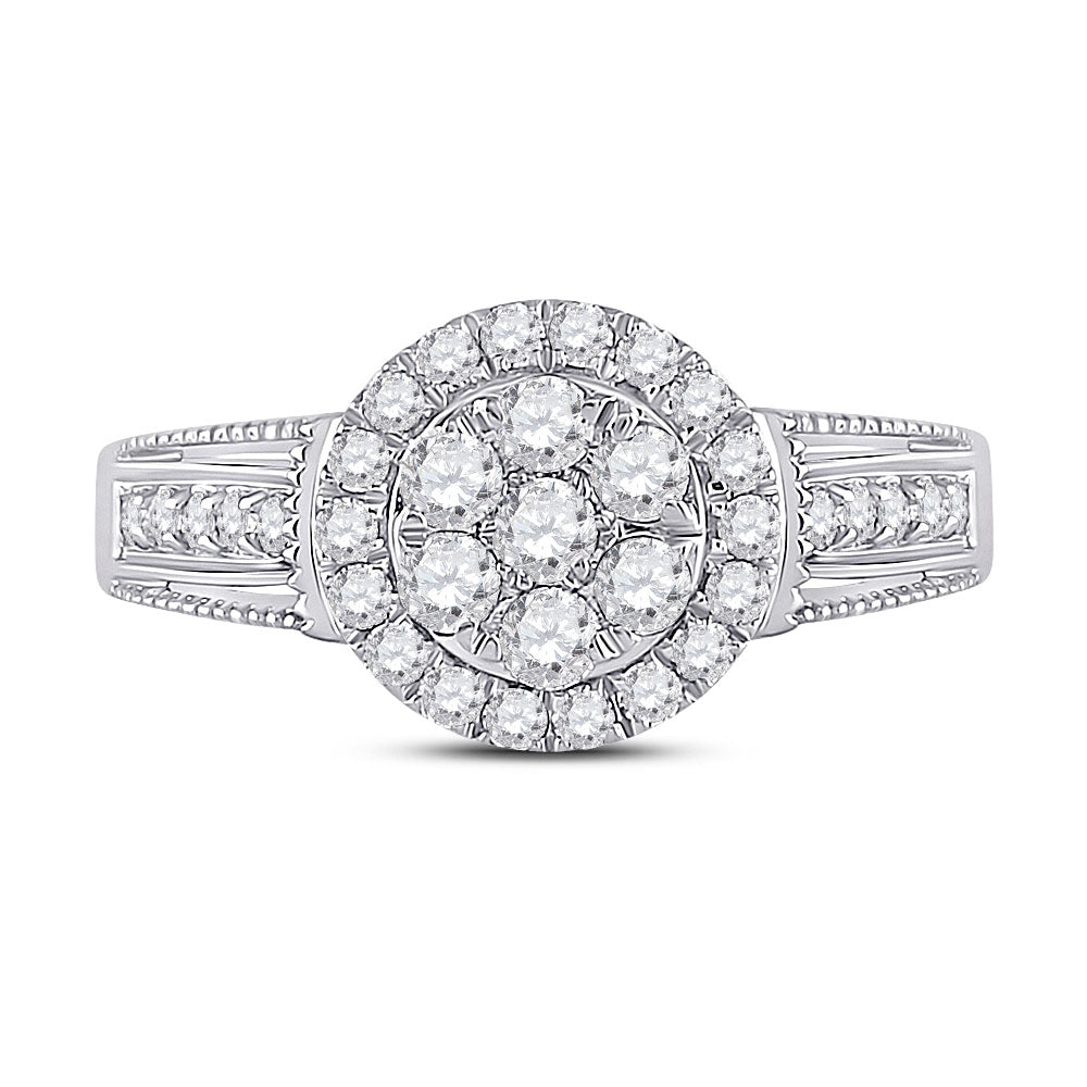 14kt White Gold Womens Round Diamond Cluster Ring 5/8 Cttw