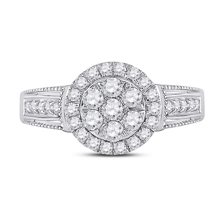 14kt White Gold Womens Round Diamond Cluster Ring 5/8 Cttw