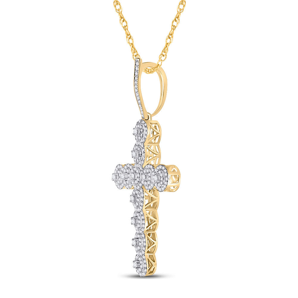 10kt Yellow Gold Mens Round Diamond Cross Charm Pendant 1-1/2 Cttw