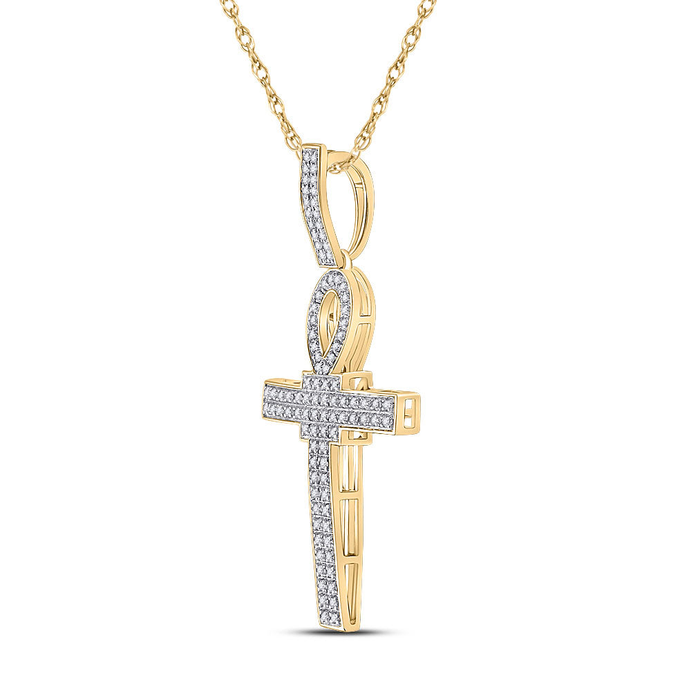 10kt Yellow Gold Mens Round Diamond Ankh Cross Charm Pendant 3/8 Cttw