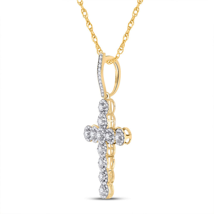 10kt Yellow Gold Mens Round Diamond Cross Charm Pendant 3/4 Cttw