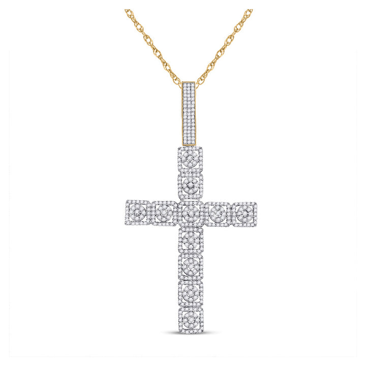 10kt Yellow Gold Mens Round Diamond Cross Charm Pendant 1-1/5 Cttw