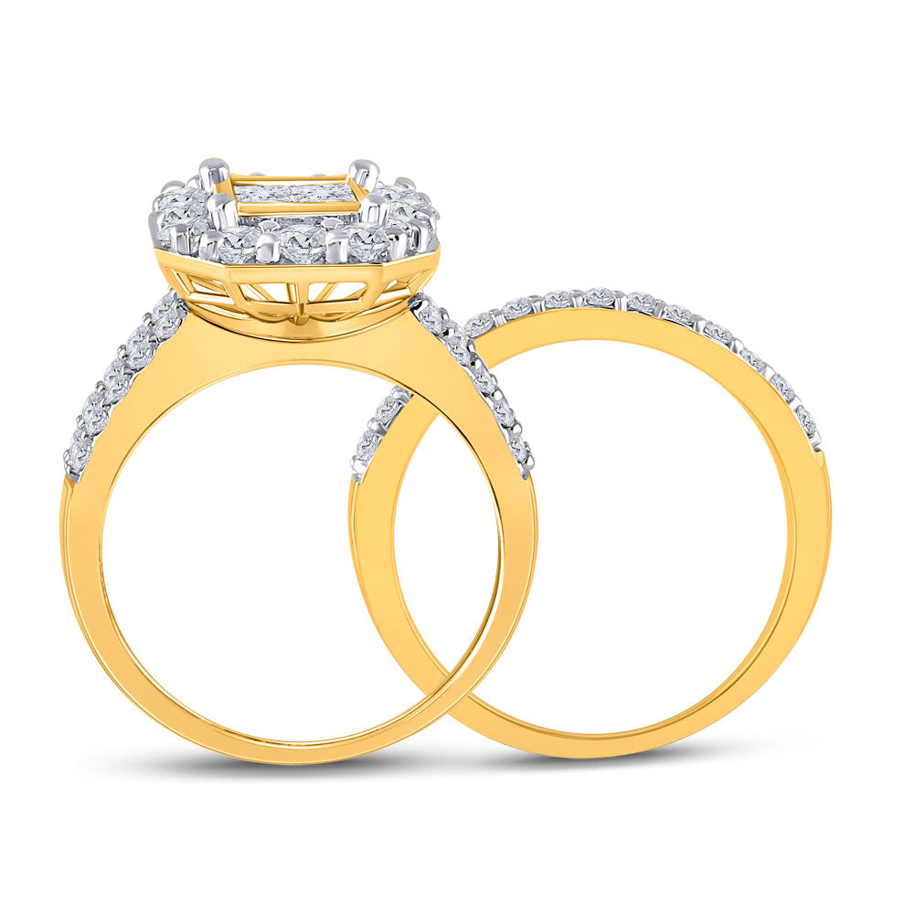 14kt Yellow Gold Princess Diamond Bridal Wedding Ring Band Set 2 Cttw