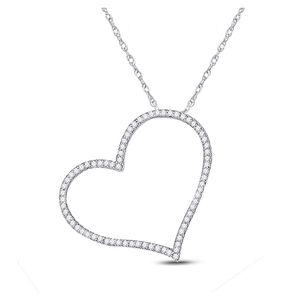 10kt White Gold Womens Round Diamond Heart Pendant 1/5 Cttw