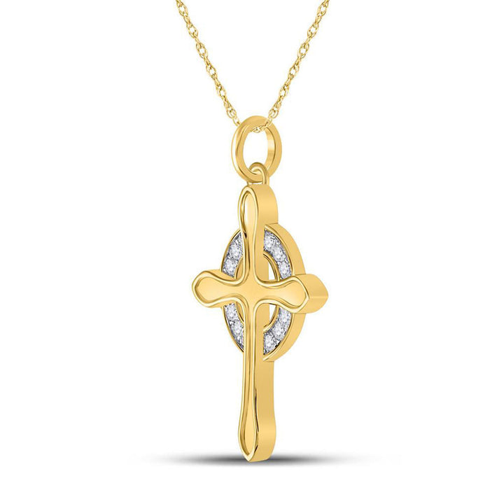 10kt Yellow Gold Womens Round Diamond Cross Pendant 1/4 Cttw