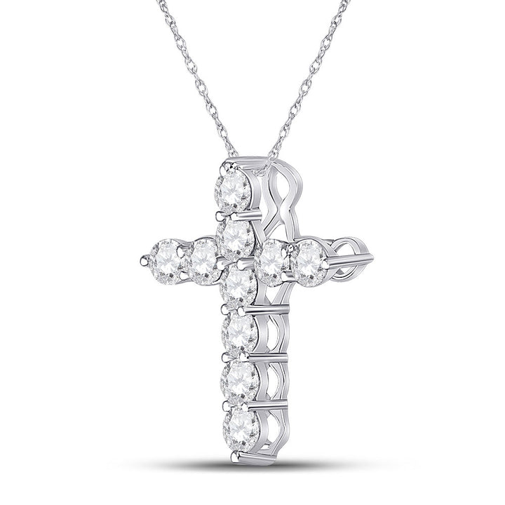 14kt White Gold Womens Round Diamond Cross Pendant 1/4 Cttw