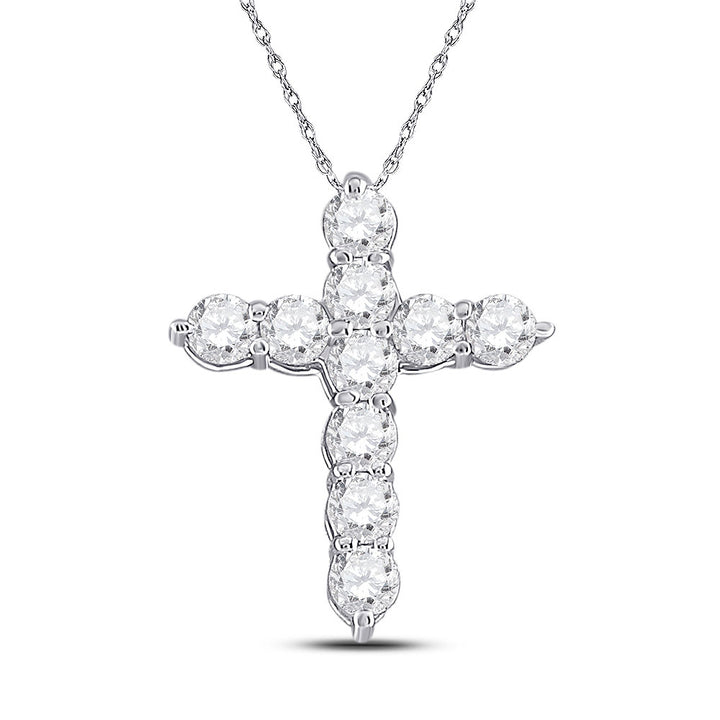 14kt White Gold Womens Round Diamond Cross Pendant 1/4 Cttw