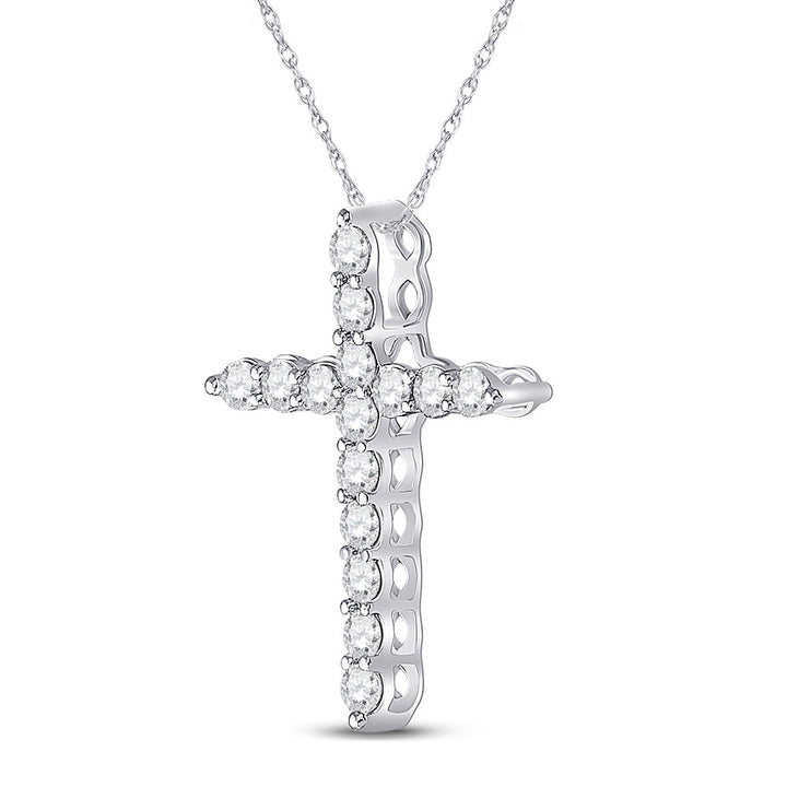 14kt White Gold Womens Round Diamond Cross Pendant 1/2 Cttw