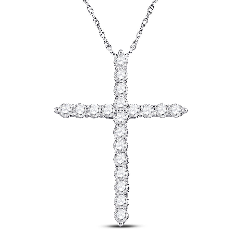 14kt White Gold Womens Round Diamond Cross Pendant 1/2 Cttw