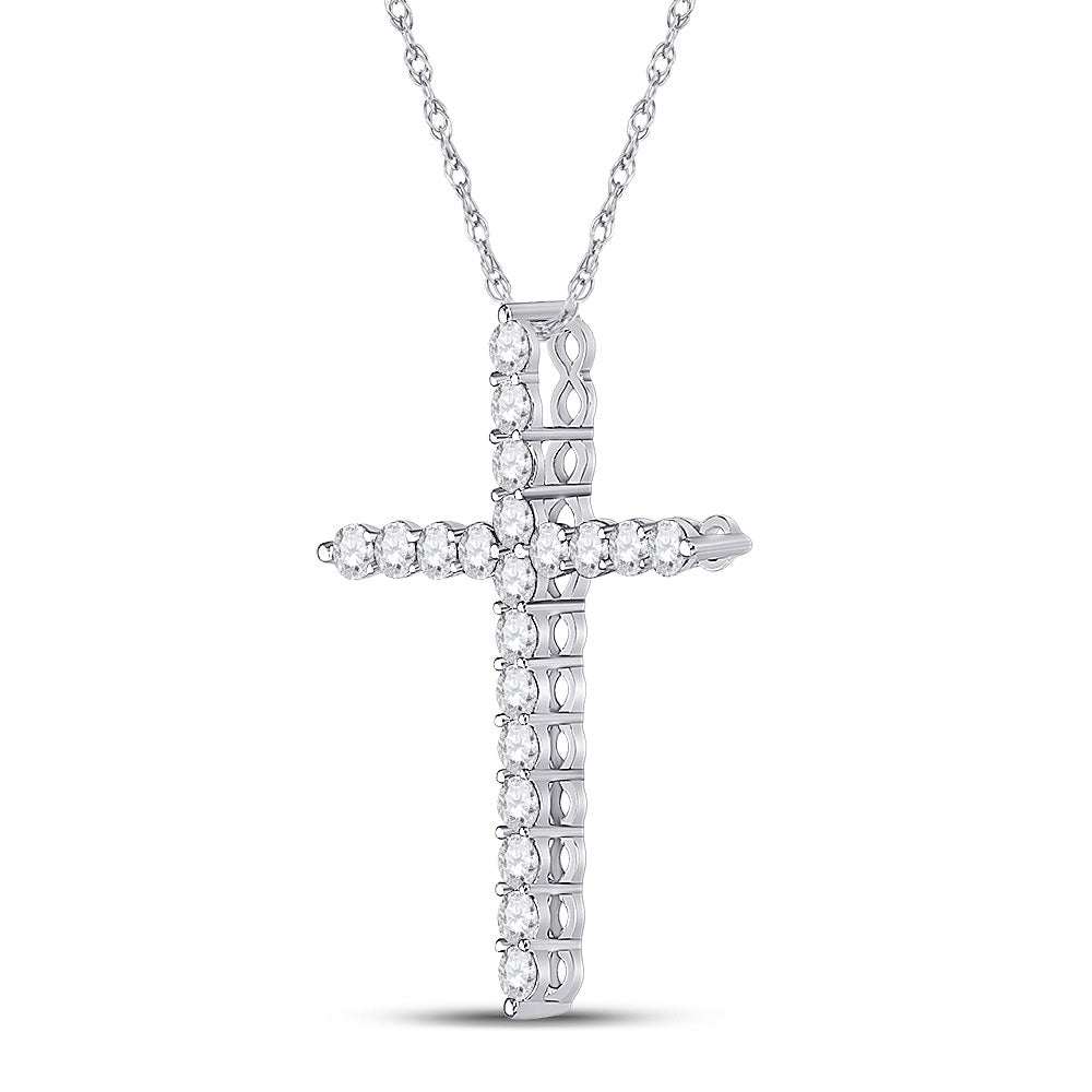 14kt White Gold Womens Round Diamond Cross Pendant 3/4 Cttw