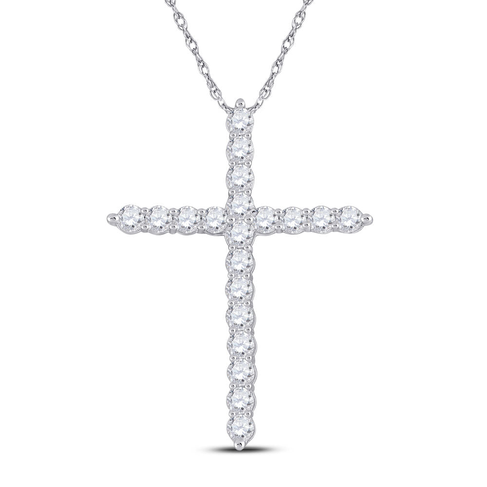 14kt White Gold Womens Round Diamond Cross Pendant 3/4 Cttw