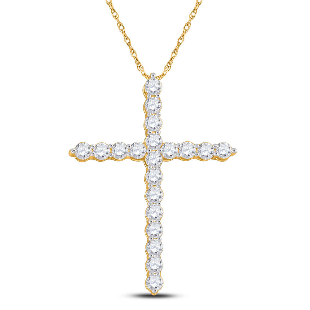 14kt Yellow Gold Womens Round Diamond Cross Pendant 1-1/2 Cttw