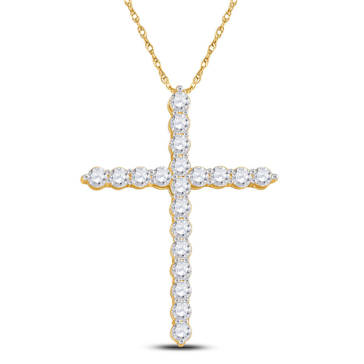 14kt Yellow Gold Womens Round Diamond Cross Pendant 1-1/2 Cttw