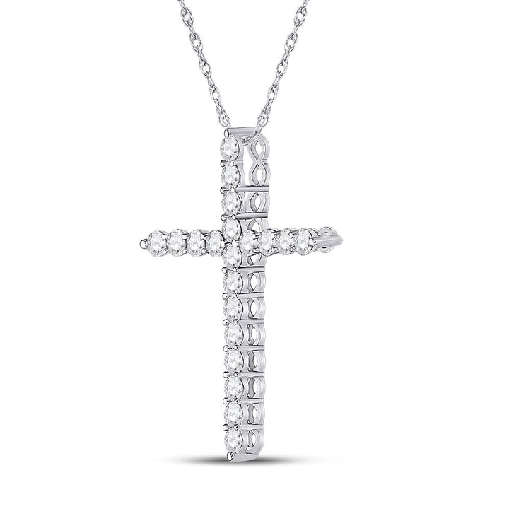 14kt White Gold Womens Round Diamond Cross Pendant 1 Cttw