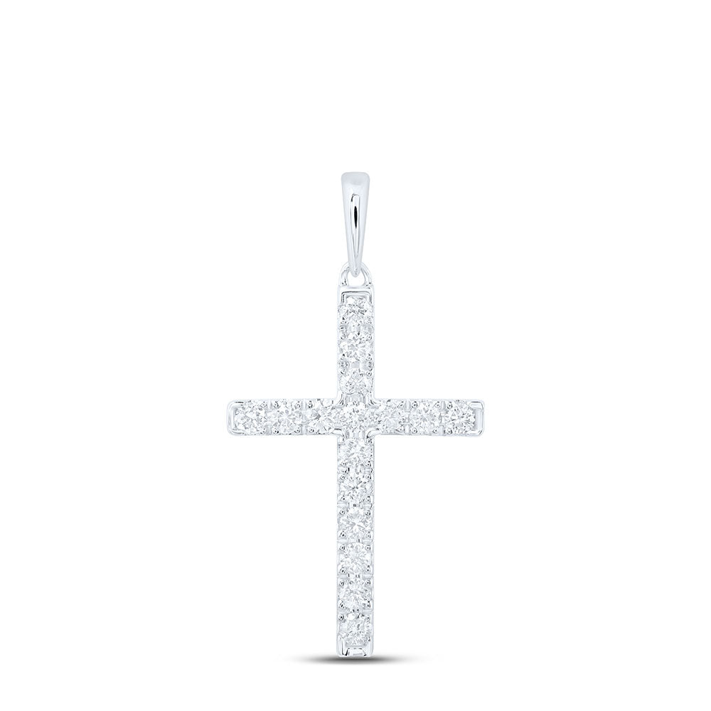 10kt White Gold Womens Round Diamond Cross Pendant 1/3 Cttw