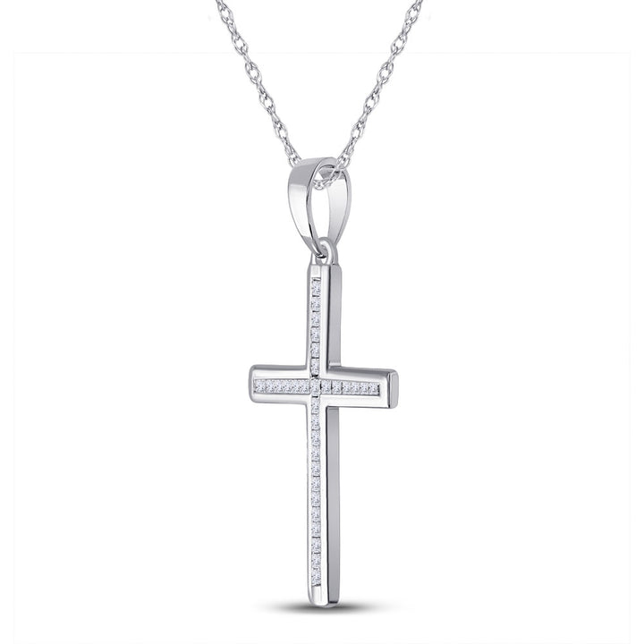 10kt White Gold Womens Princess Diamond Cross Pendant 1/6 Cttw