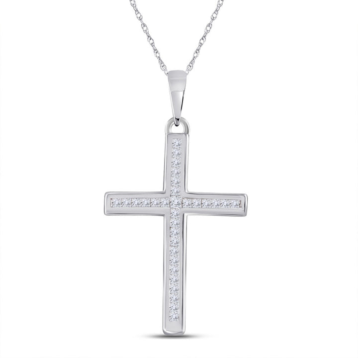 10kt White Gold Womens Princess Diamond Cross Pendant 1/6 Cttw