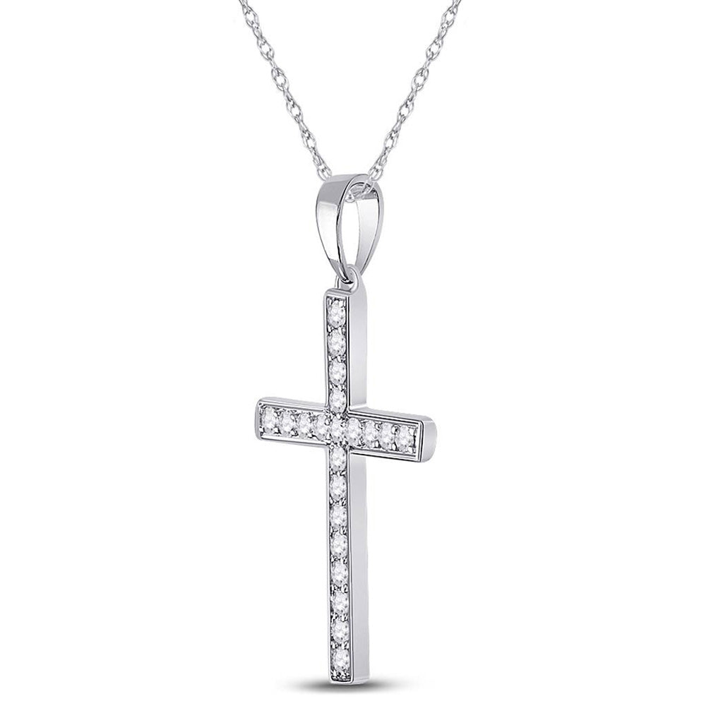 10kt White Gold Womens Round Diamond Cross Pendant 1/4 Cttw