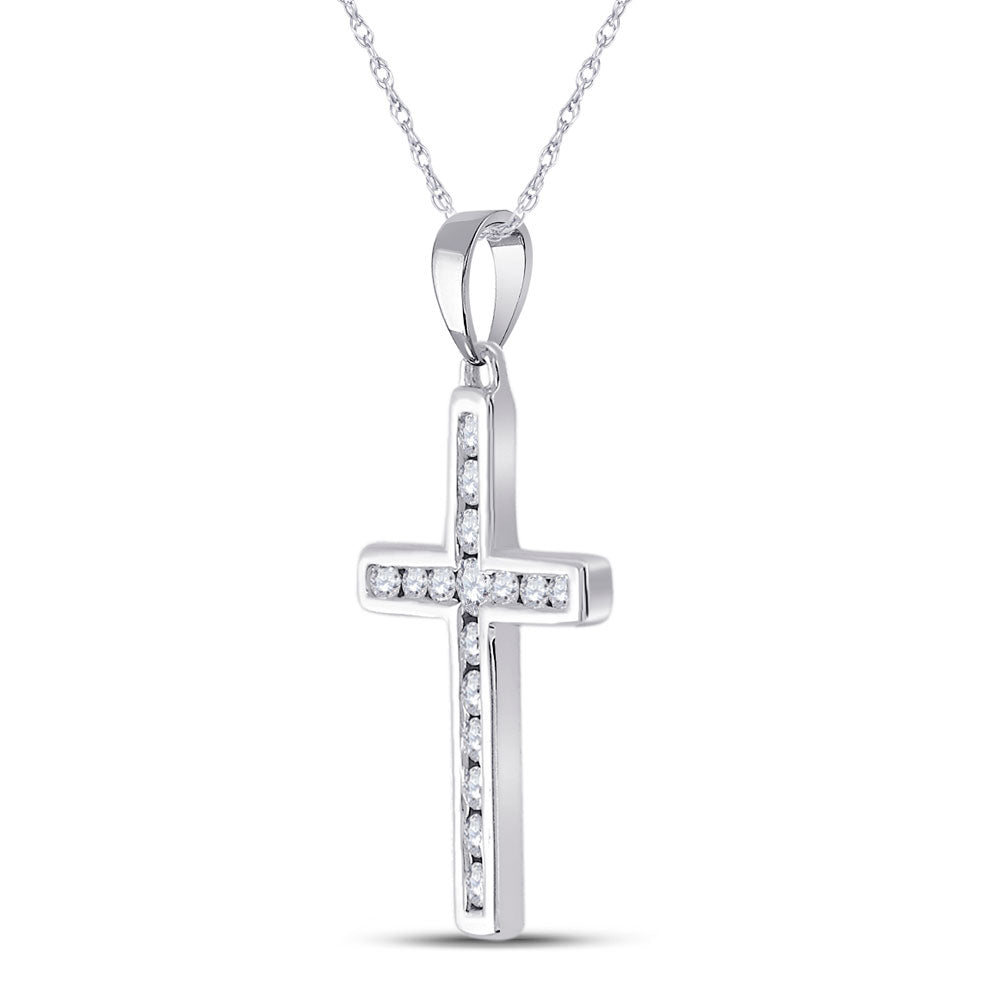 10kt White Gold Womens Round Diamond Cross Pendant 1/4 Cttw