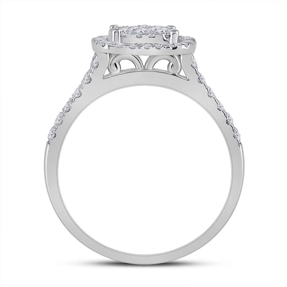 10kt White Gold Round Diamond Square Halo Bridal Wedding Ring Band Set 1 Cttw