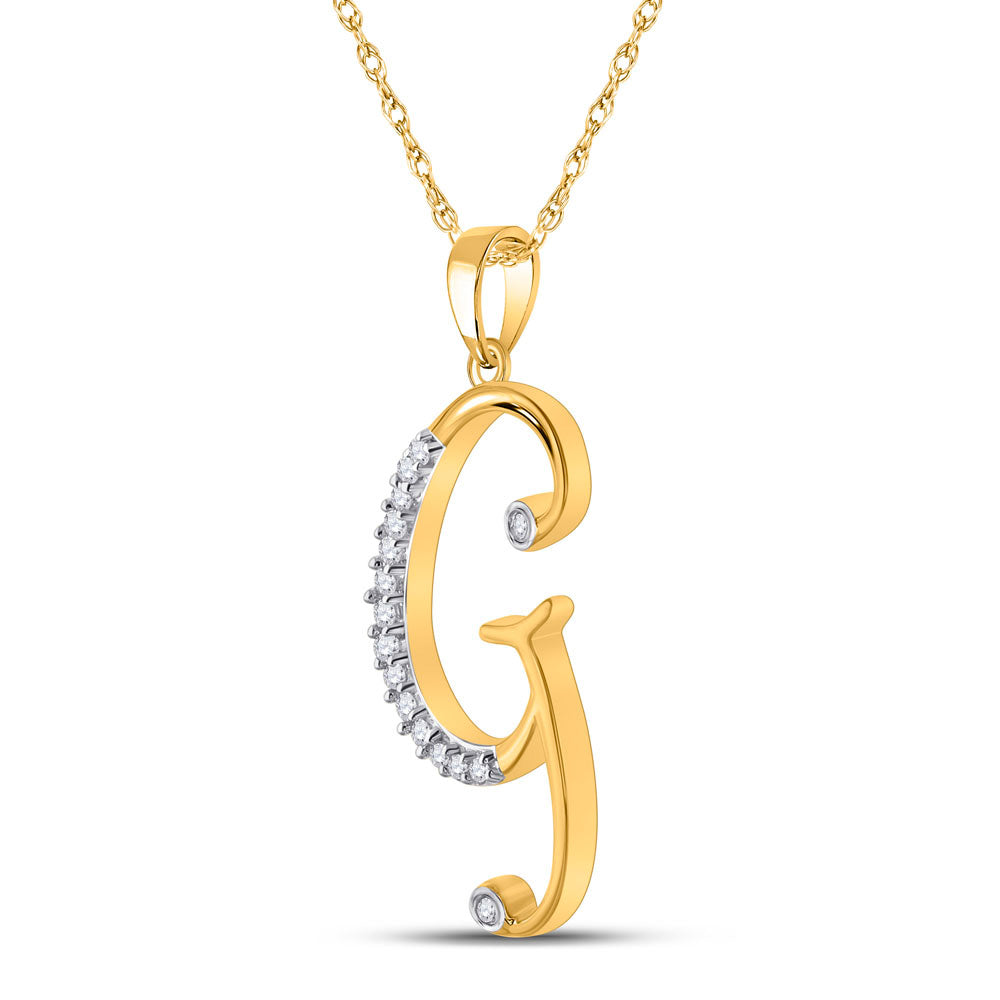 10kt Yellow Gold Womens Round Diamond Initial G Letter Pendant 1/12 Cttw