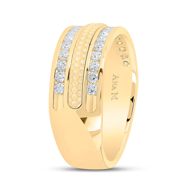 14kt Yellow Gold Mens Round Diamond Wedding Hammered Band Ring 3/4 Cttw