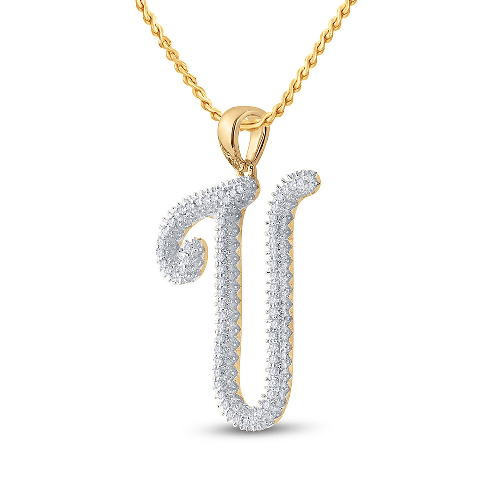 10kt Yellow Gold Womens Round Diamond Initial U Letter Pendant 1/5 Cttw